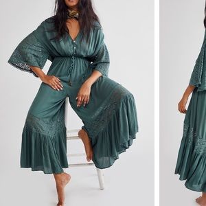 Free People Angela Button Crochet Jumpsuit Dried Pine S